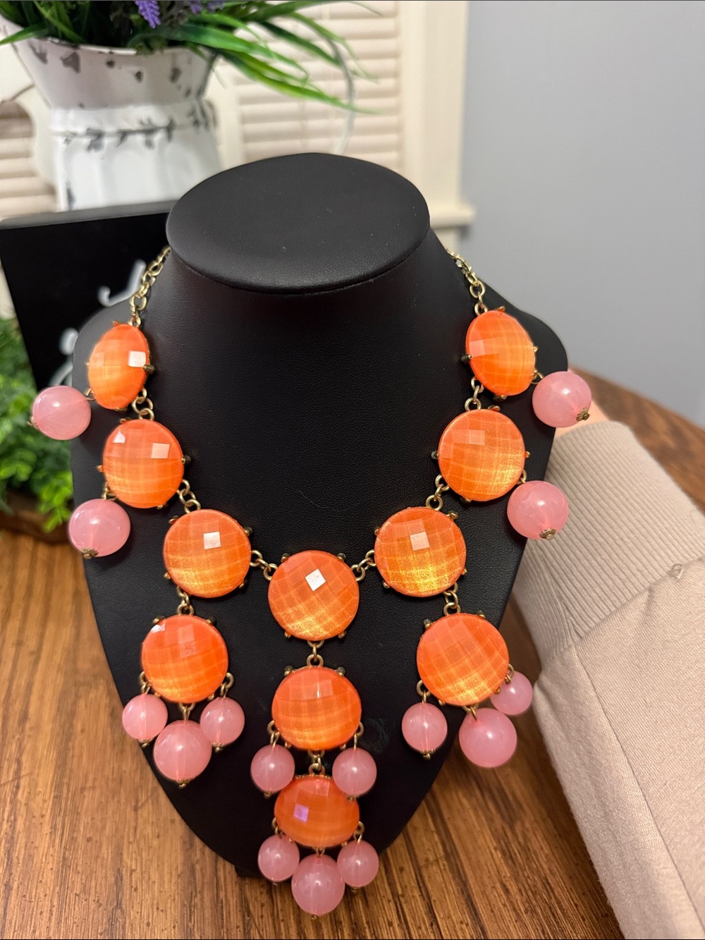 Orange and pink statement necklace